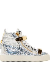 Giuseppe Zanotti Silver Foil Crinkled London Canaveral High Top Sneakers
