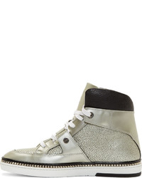 Jimmy Choo Silver Leather High Top Barlowe Sneakers