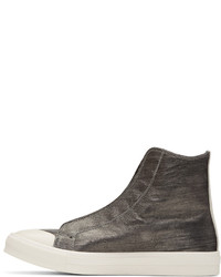 Alexander McQueen Silver Leather High Top Sneakers