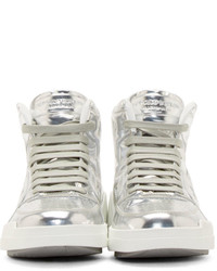 Marcelo Burlon County of Milan Silver Leather High Top Sneakers