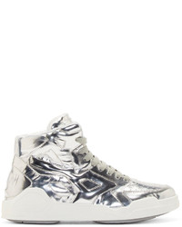 Marcelo Burlon County of Milan Silver Leather High Top Sneakers