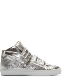 MM6 MAISON MARGIELA Silver Leather Velcro High Top Sneakers