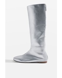 Silver Leather Knee High Boots