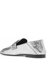 Isabel Marant Fezzy Metallic Cracked Leather Collapsible Heel Loafers Silver