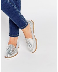KG by Kurt Geiger Kola Silver Leather Loafer Flat Shoes