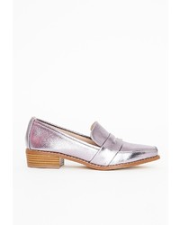 Missguided Metallic Penny Loafers Pewter