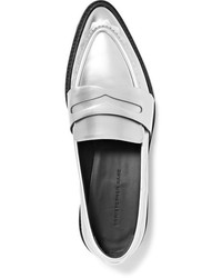 Christopher Kane Scalloped Metallic Leather Loafers Silver
