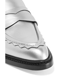 Christopher Kane Scalloped Metallic Leather Loafers Silver