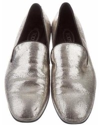 Tods X No Code Metallic Leather Loafers