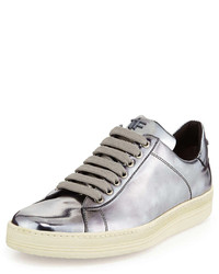 Silver Leather Low Top Sneakers