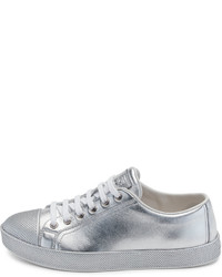 Prada Linea Rossa Leather Cap Toe Low Top Sneaker Silver 495