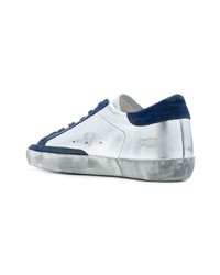 Golden Goose Deluxe Brand Metallic Silver And Blue Leather Sneakers
