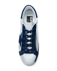 Golden Goose Deluxe Brand Metallic Silver And Blue Leather Sneakers