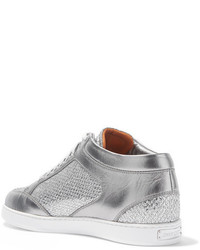 Jimmy Choo Miami Glittered And Metallic Leather Sneakers Silver