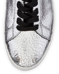 Michael Kors Michl Kors Valin Runway Crackled Leather Low Top Sneaker Silver