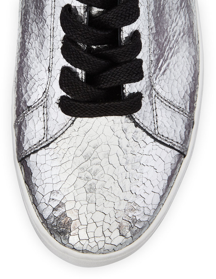 Styre TVstation Markeret Michael Kors Michl Kors Valin Runway Crackled Leather Low Top Sneaker  Silver, $350 | Neiman Marcus | Lookastic