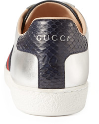 Gucci New Ace Leather Low Top Sneakers Silver