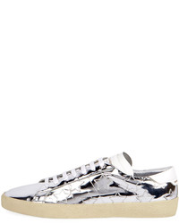 Saint Laurent Signature Court Classic Metallic Leather Star Sneaker Silver