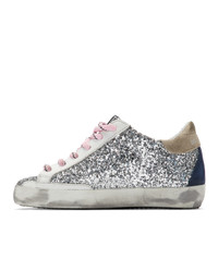 Golden Goose Silver And White Glitter Sneakers