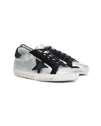 Golden Goose Deluxe Brand Silver Black Leather Sneakers