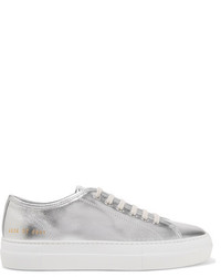 Common Projects Tournat Metallic Leather Sneakers Silver