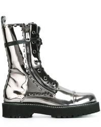 Silver Leather Mid-Calf Boots