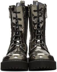 Dolce & Gabbana Silver Leather Combat Boots