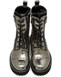 Dolce & Gabbana Silver Leather Combat Boots