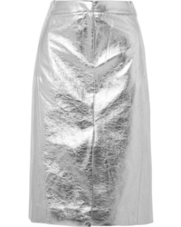 Silver Leather Midi Skirt