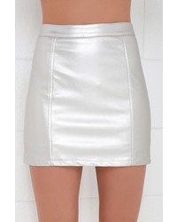 LuLu*s Cyberspace Silver Vegan Leather Mini Skirt