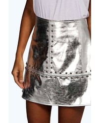 Boohoo Minerva Studded A Line Leather Look Mini Skirt