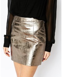 Warehouse Premium Metallic Leather Skirt