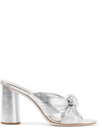 Loeffler Randall Coco Knotted Metallic Leather Mules Silver