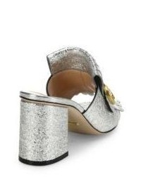 Gucci Marmont Gg Kiltie Metallic Leather Block Heel Mules