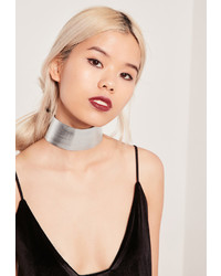 Missguided Faux Leather Metallic Choker Necklace Silver