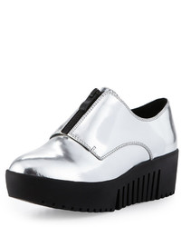 Opening Ceremony Spectator Metallic Leather Zip Front Oxford Silver