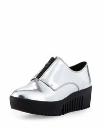 Opening Ceremony Spectator Metallic Leather Zip Front Oxford Silver