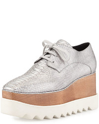 Stella McCartney Textured Faux Leather Wedge Oxford Silver