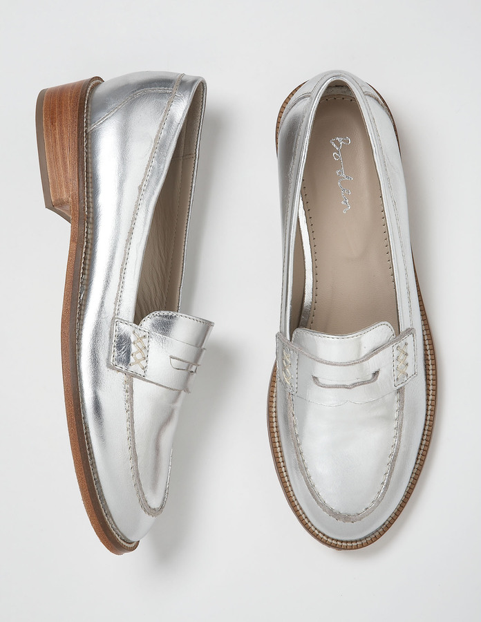silver penny loafers