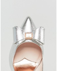 Ted Baker Azeline Silver Leather Bow Pumps