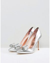 Ted Baker Azeline Silver Leather Bow Pumps