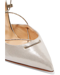 Christian Louboutin Corsankle 100 Metallic Leather And Lam Pumps Silver