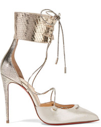 Christian Louboutin Corsankle 100 Metallic Leather And Lam Pumps Silver