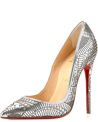 Christian Louboutin Kristali Laser Cut Leather Red Sole Pump Silver