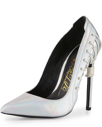 Lust For Life Krayzie Leather Corset Pump Silver Iridescent
