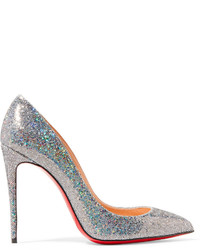 Christian Louboutin Pigalle Follies 100 Glittered Leather Pumps Silver