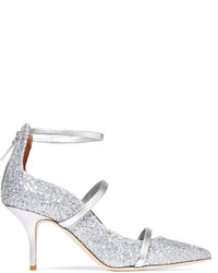 Malone Souliers Robyn Glittered Leather Pumps Silver