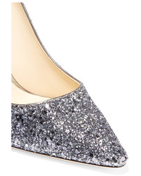 Jimmy Choo Romy 100 Glittered Leather Pumps Silver