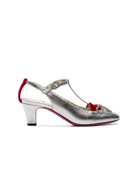 Gucci Silver Anita 55 Velvet And Leather Pumps