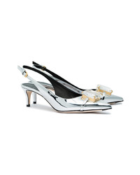 Marco De Vincenzo Silver Crystal 45 Patent Leather Slingbacks